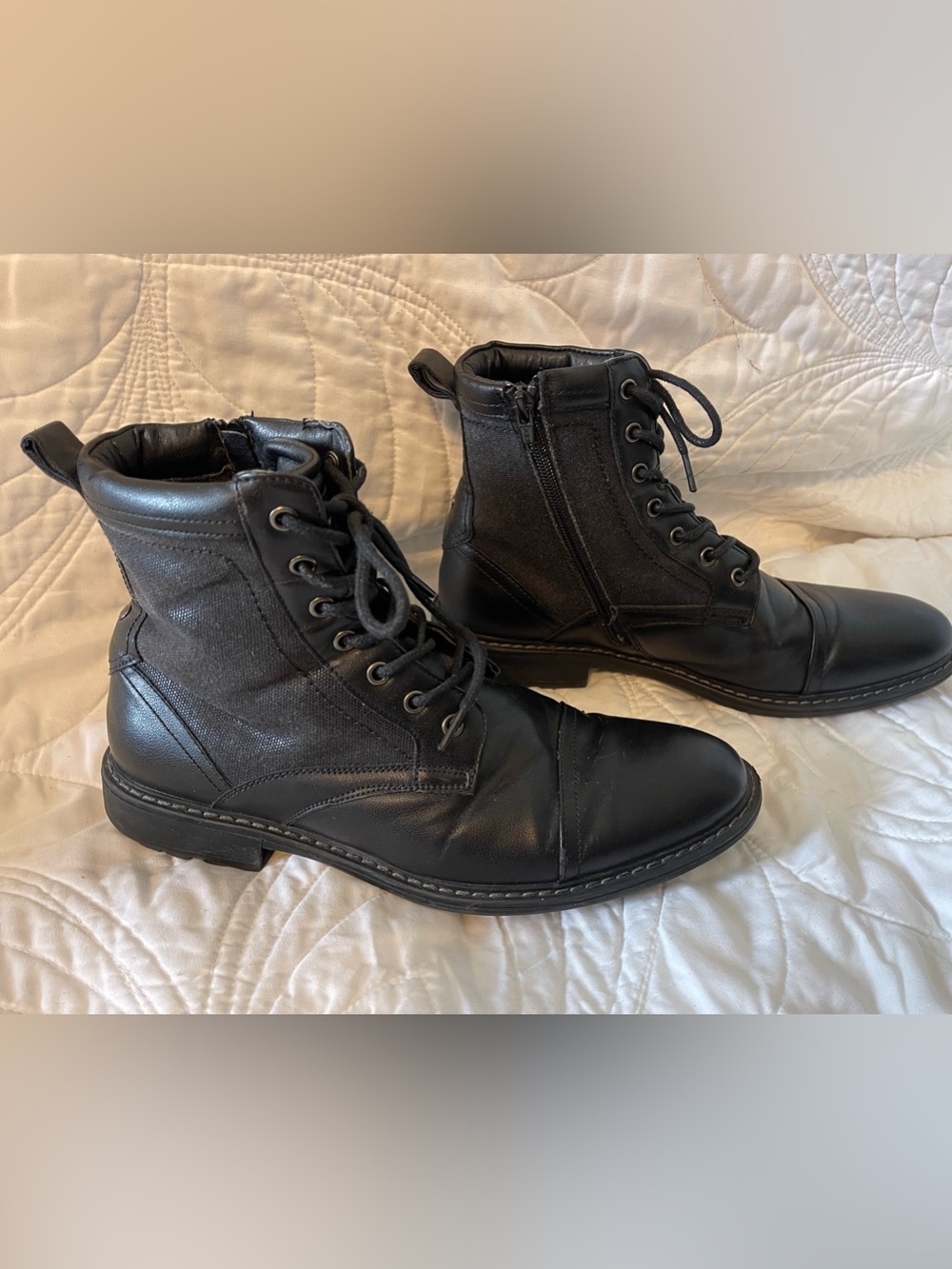 Steve Madden Men's Black Lace-Up Military Boots with Side Zipper